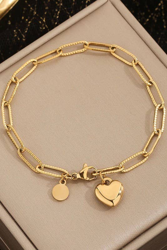 18K Stainless Steel Heart Charm Bracelet