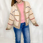 Taupe Cardigan with Colorful Stripes
