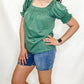 Green Square Neckline Smocked Top