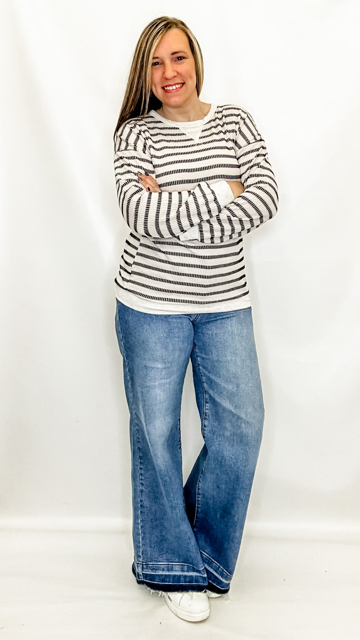 Black & Cream Striped Long Sleeve Top