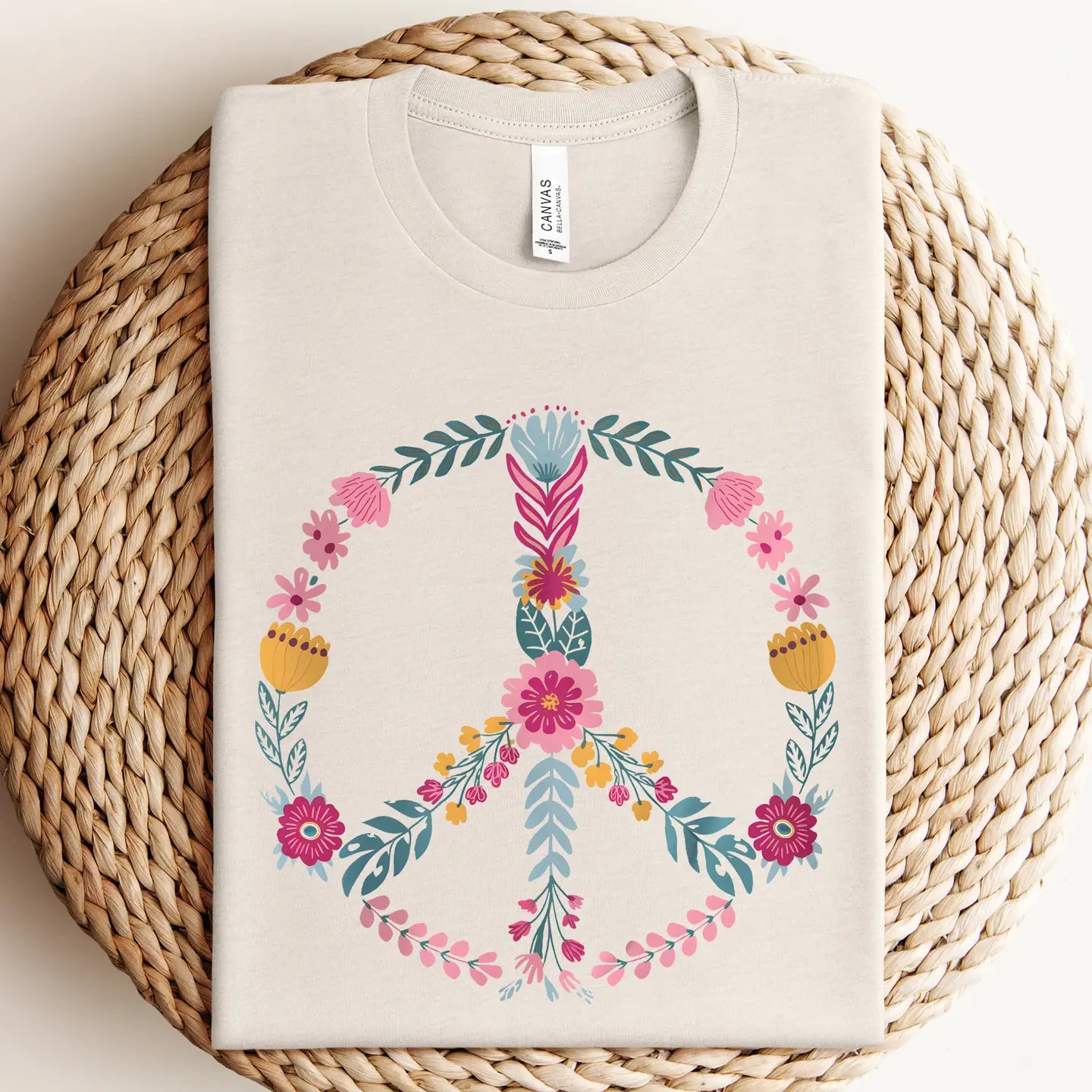 Floral Peace Sign Heather Oatmeal Graphic Tee