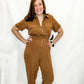 Caramel Brown, Short Sleeve Jumpsuit
