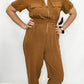 Caramel Brown, Short Sleeve Jumpsuit