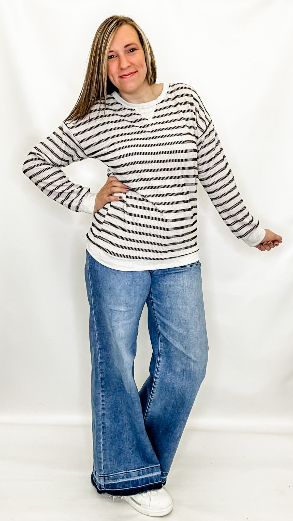 Black & Cream Striped Long Sleeve Top