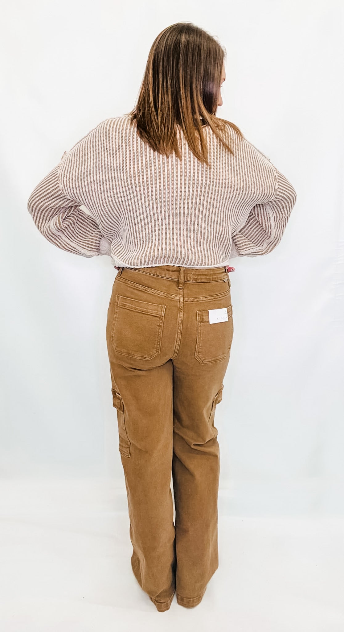 Risen Mocha High Rise Wide Cargo Pocket Jeans - RDP5488