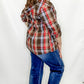 Brown, Red & Blue Plaid Hooded Shirt