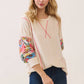 Cream & Bright Floral Contrast Sleeve Pullover Top