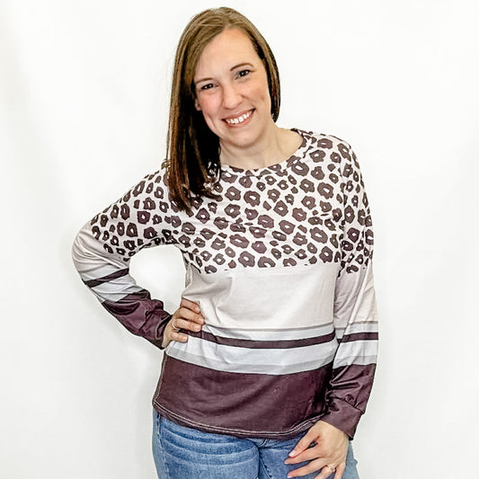 Brown & Gray Leopard Stripe Long Sleeve