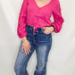 Fuchsia Solid Textured Lace Sleeve Top
