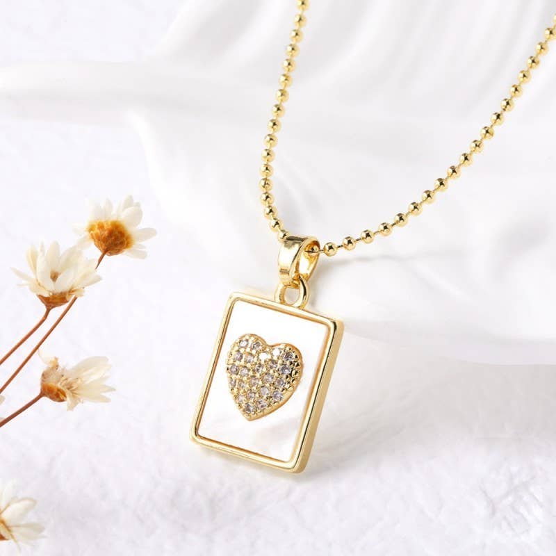 Gold Rectangle Rhinestone Pendant Necklace - Variety