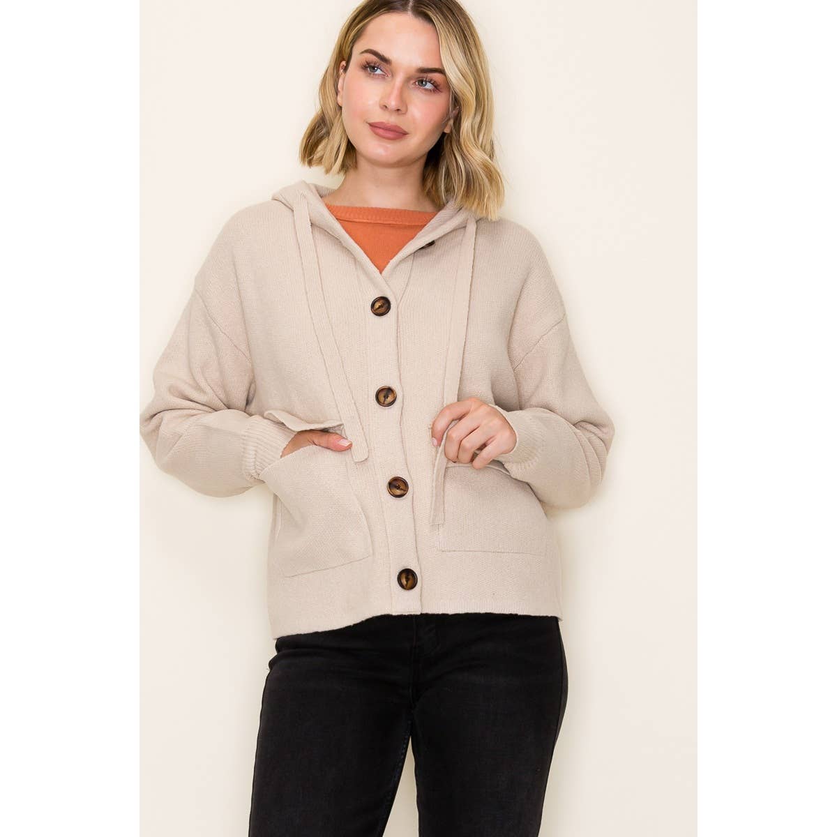 Oatmeal Hooded Sweater Jacket