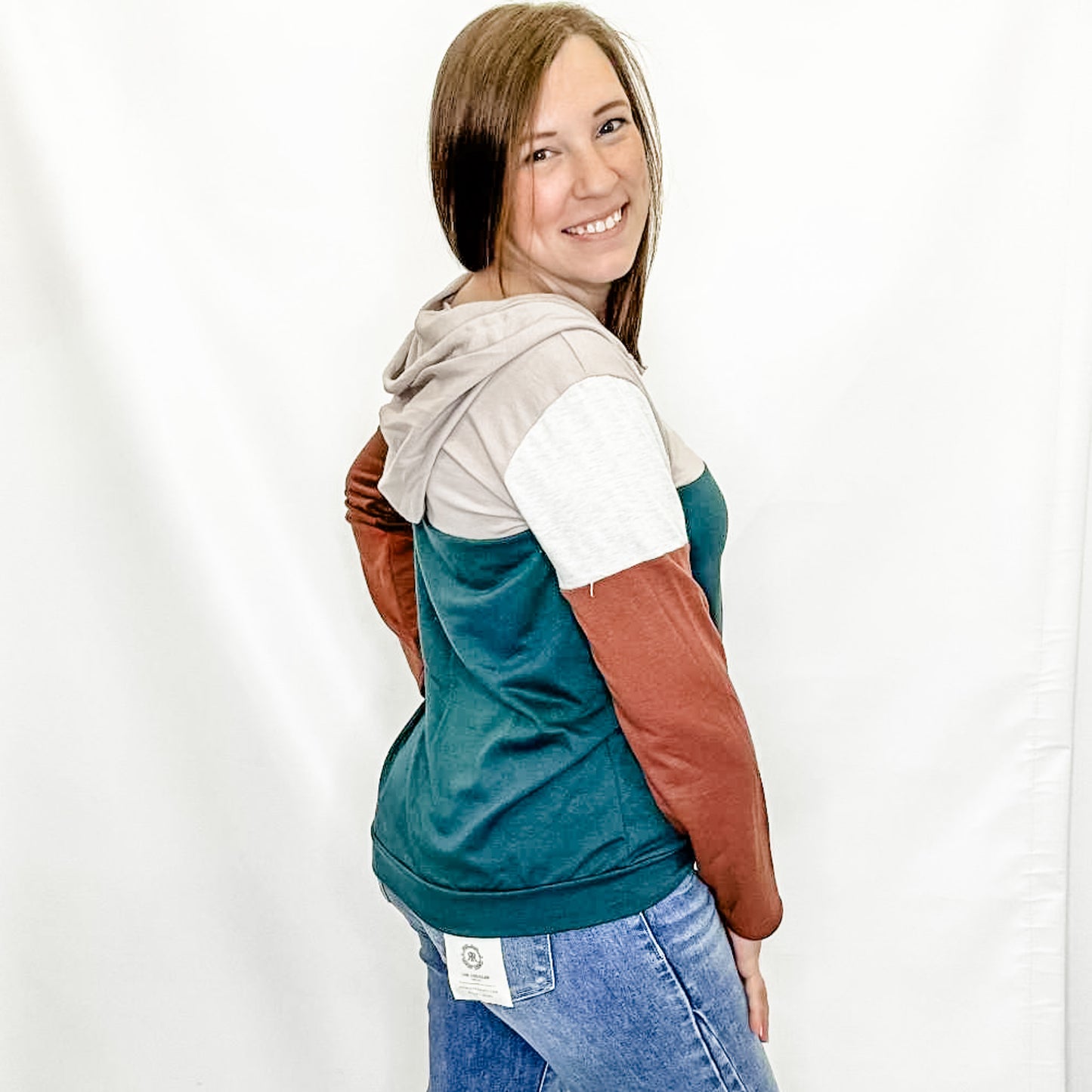 Forest Green Color Block Quarter Zip Hoodie