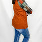 Orange Plaid and Rust Waffle Knit Long Sleeve Top