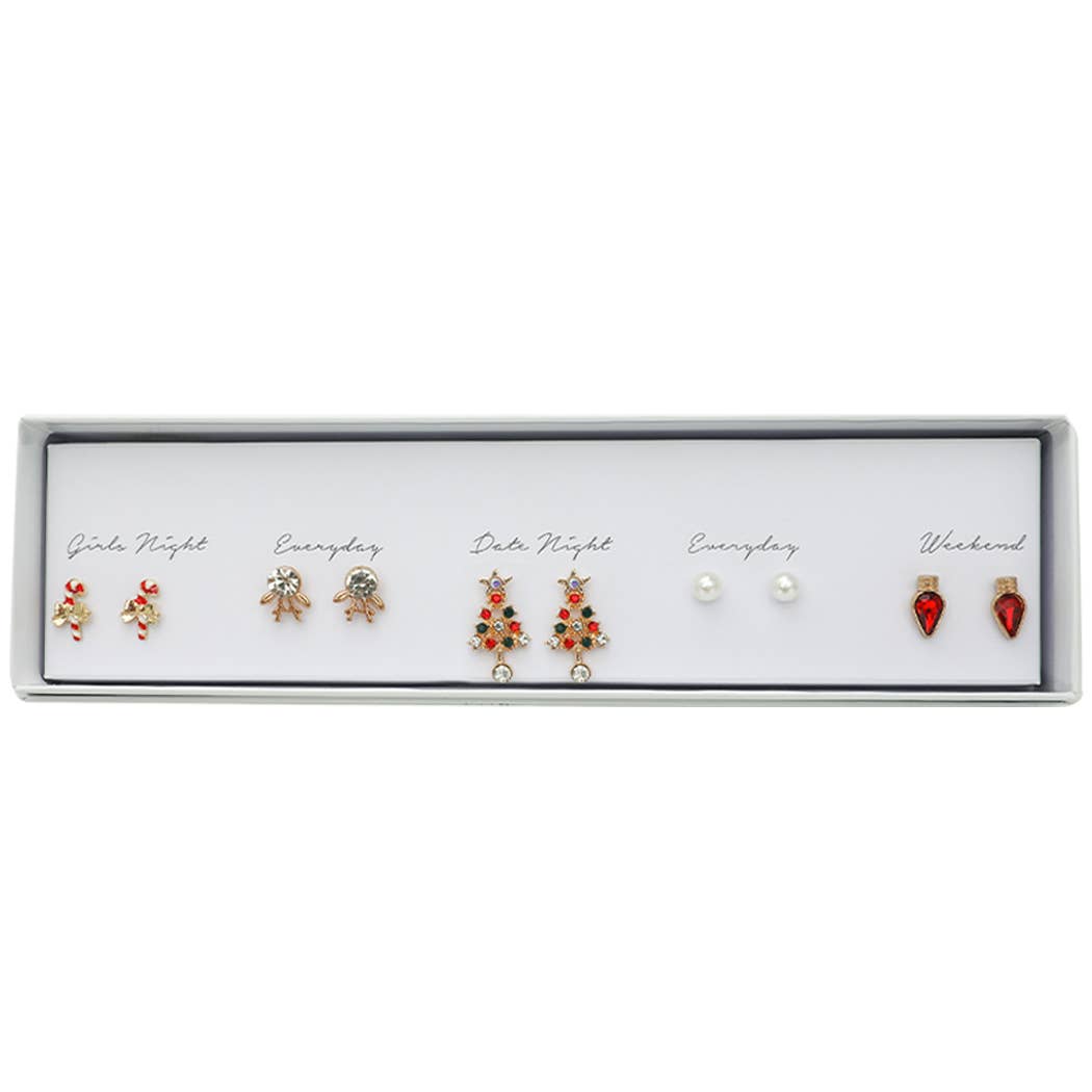 Holiday Themed 5 Pair Stud Earrings Set - ED10523
