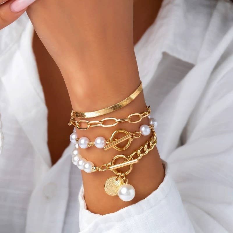 Pearl, Multi-Layer Mix Bracelet Set