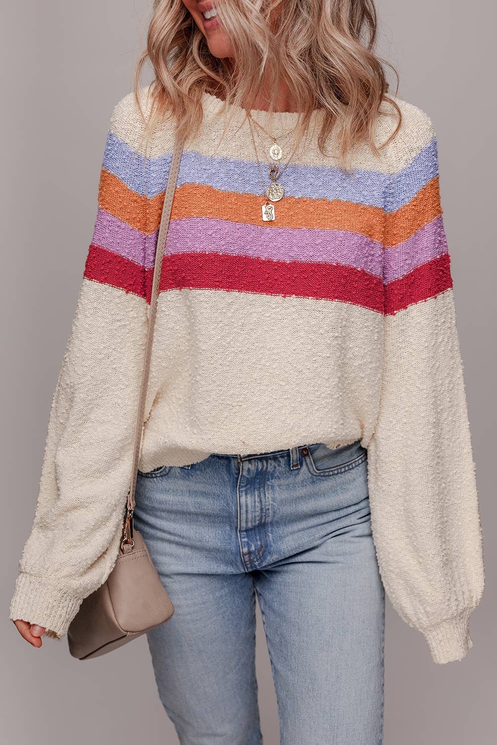 Cream & Colorful Stripe Loose Fit Sweater