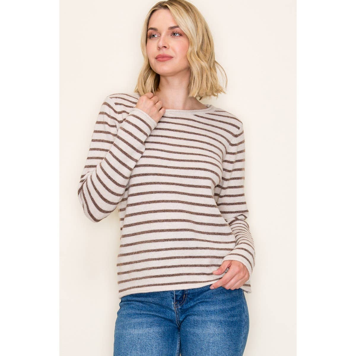 Copper & Taupe Stripe Super Soft Sweater