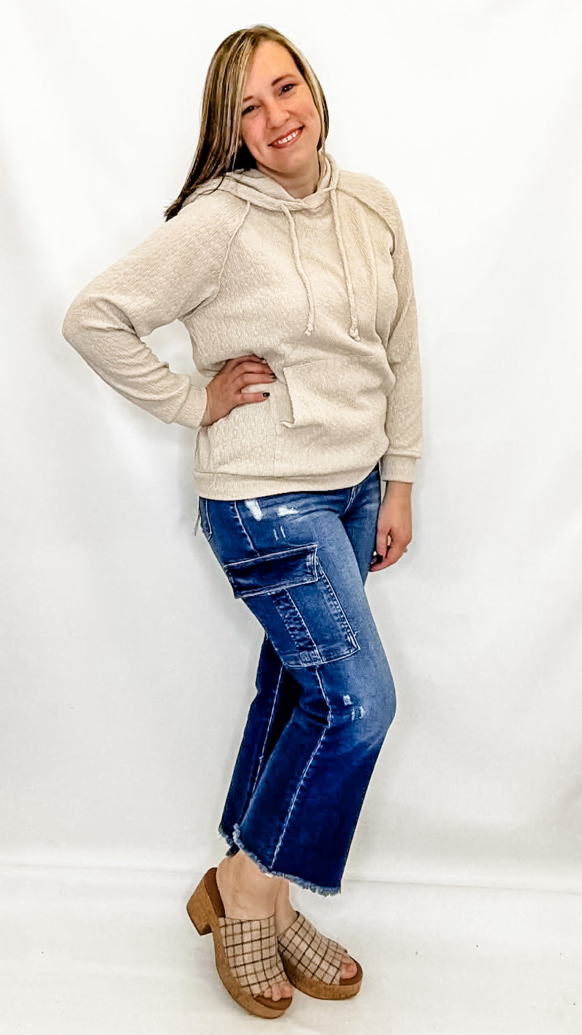 Oatmeal Textured Hoodie Long Sleeve