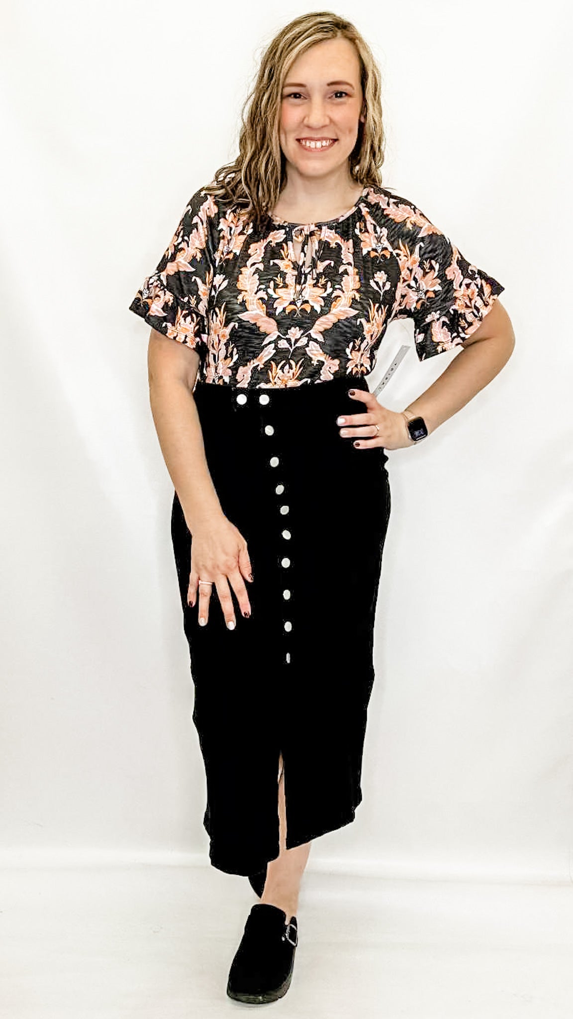 Black Washed Out Button Fly Denim Skirt