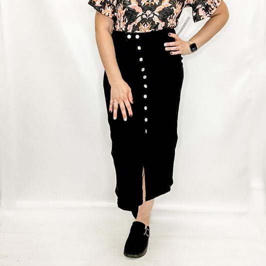 Black Washed Out Button Fly Denim Skirt