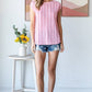 Pink Lightweight Stripe Textured Cap Sleeve Blouse