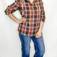 Brown, Red & Blue Plaid Hooded Shirt
