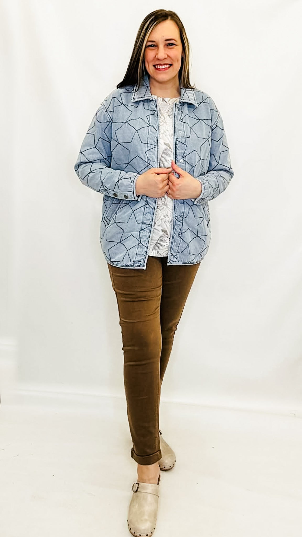 Charlie B Lt Blue Star Quilted Denim Jacket