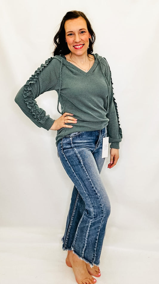 Risen High Rise Seam Detail Ankle Flare Jeans - RDP5724