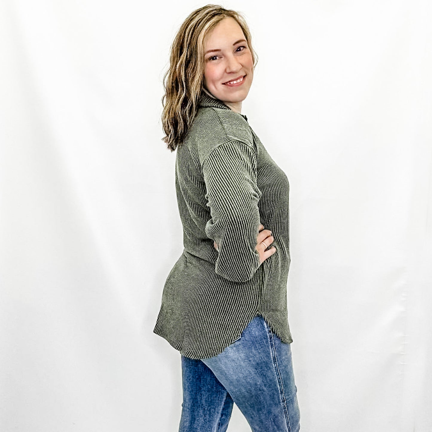 Olive Ribbed Quarter Zip Long Sleeve