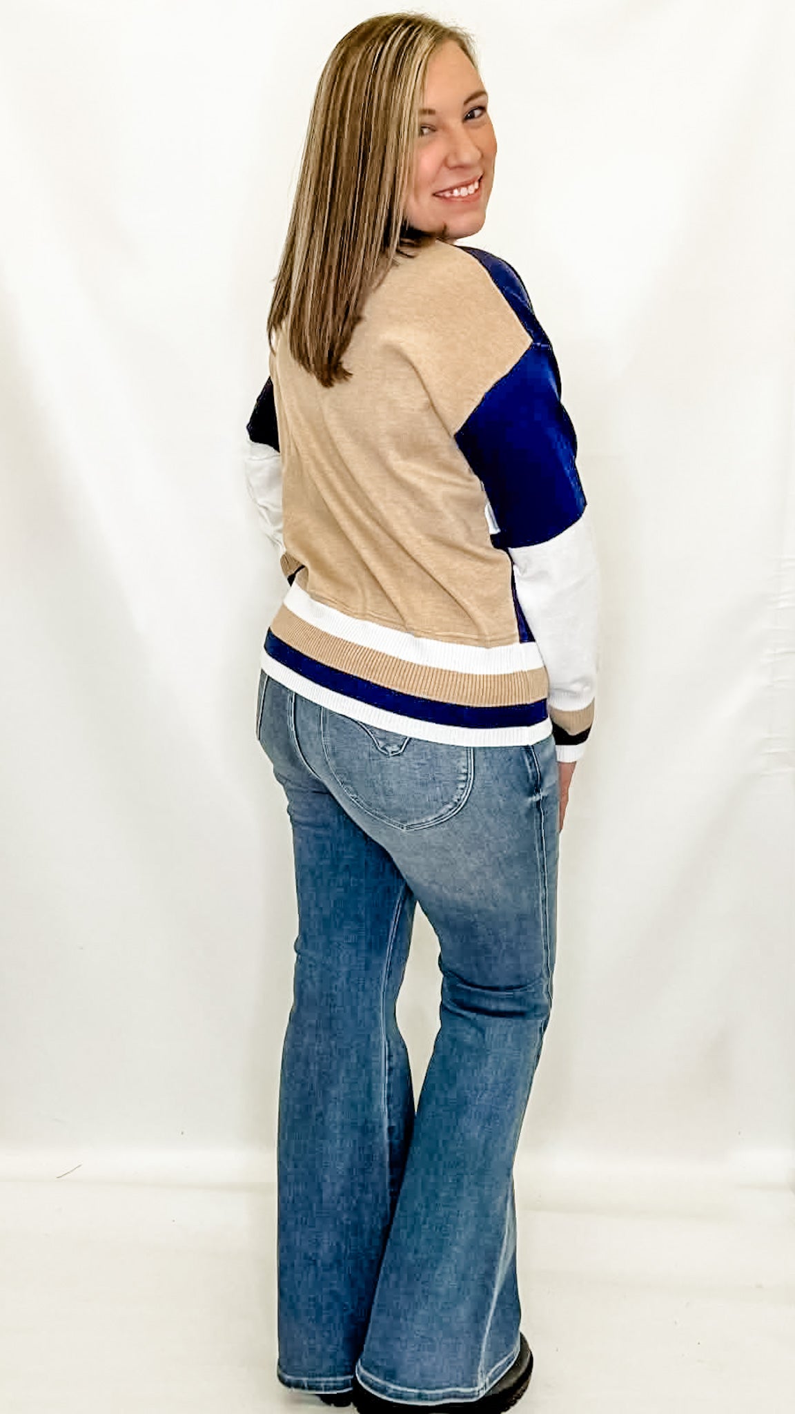 Navy, Tan, and White Lightweight Sweater