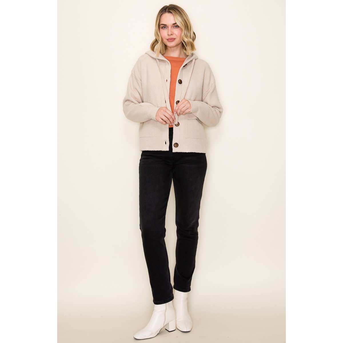 Oatmeal Hooded Sweater Jacket