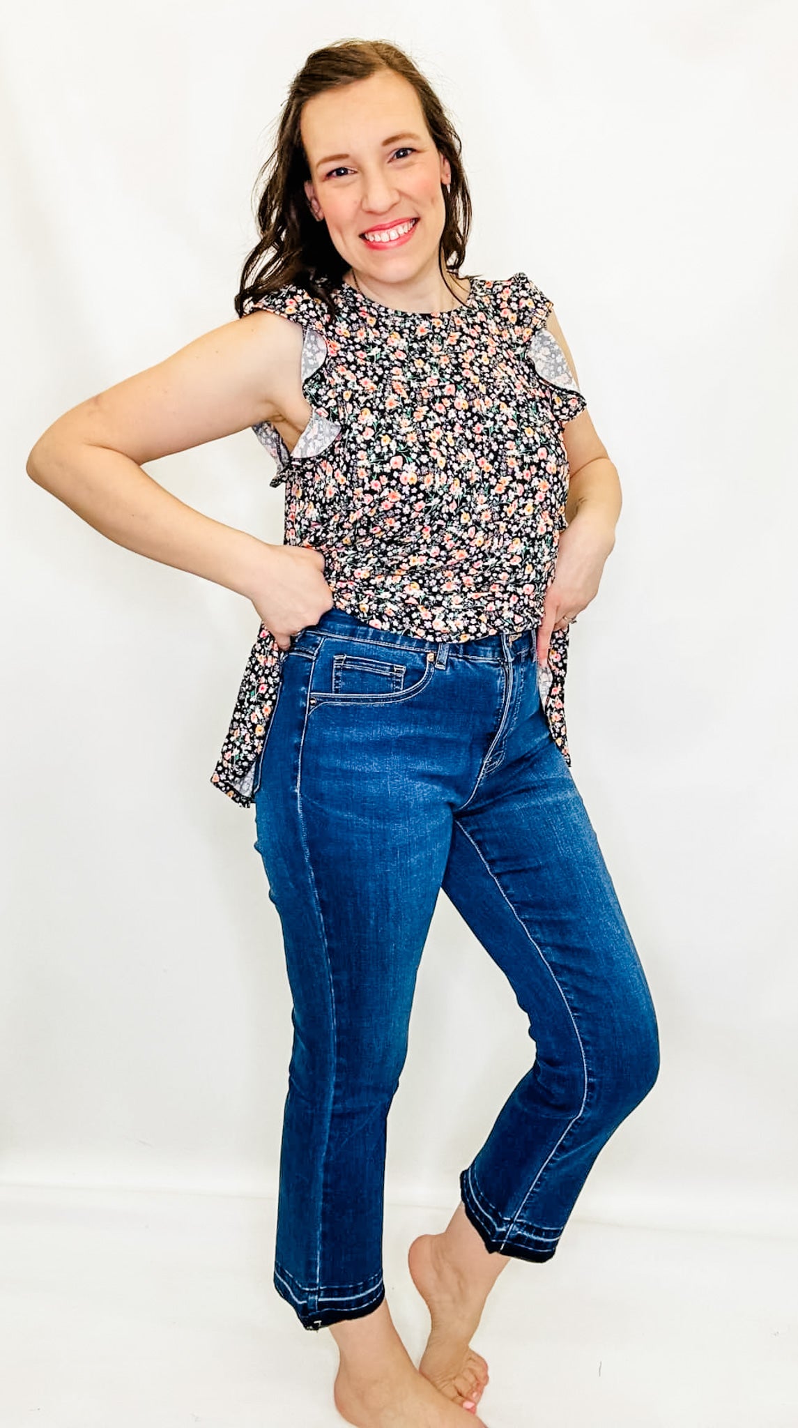 Tribal Sophia Curvy Micro Flare Crop in Stormy Blue