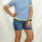 Lime & Blue Striped Short Sleeve Casual Sweater