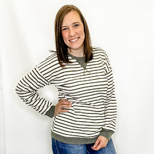 Olive & Cream Stripe Long Sleeve