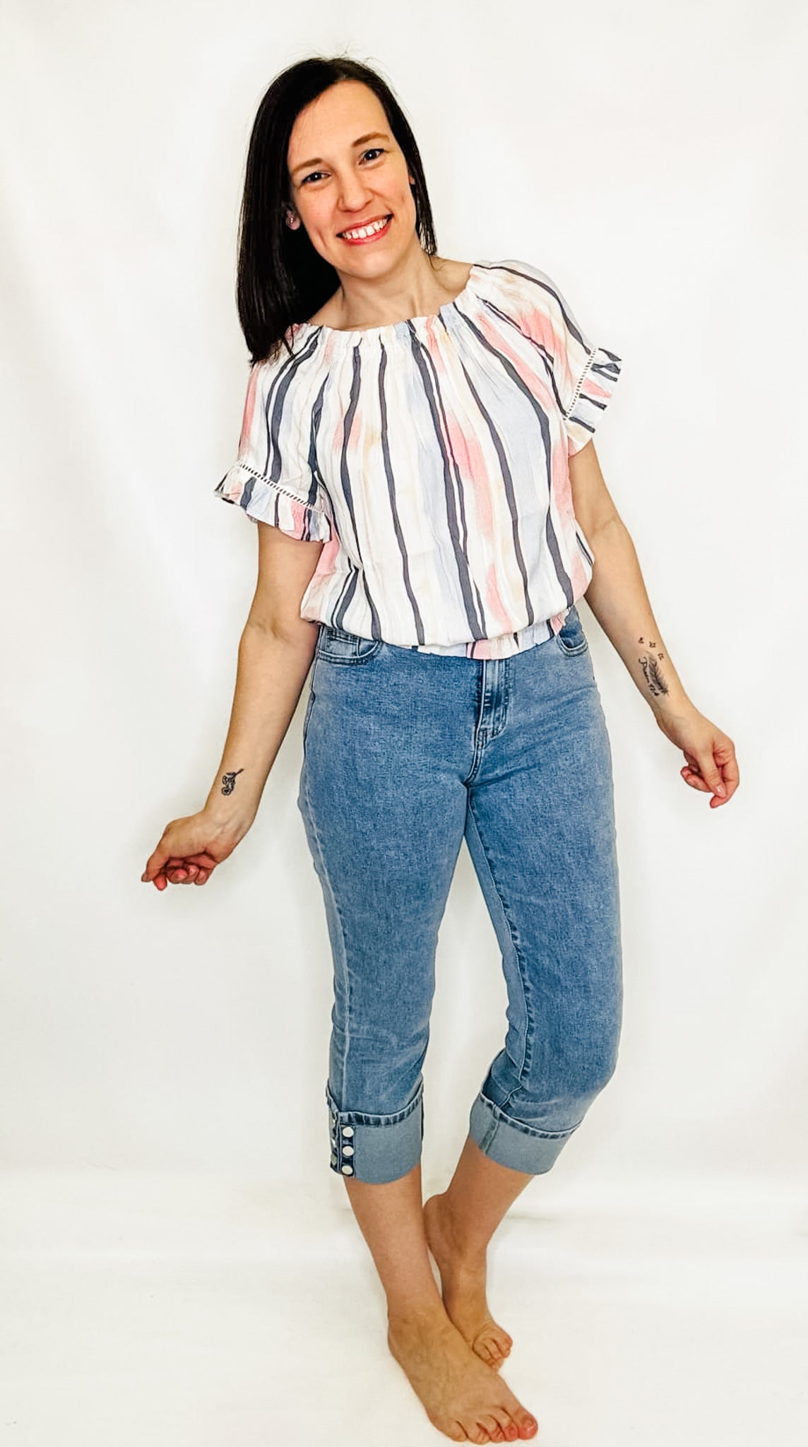 Charlie B Pink Nautical Peasant Blouse