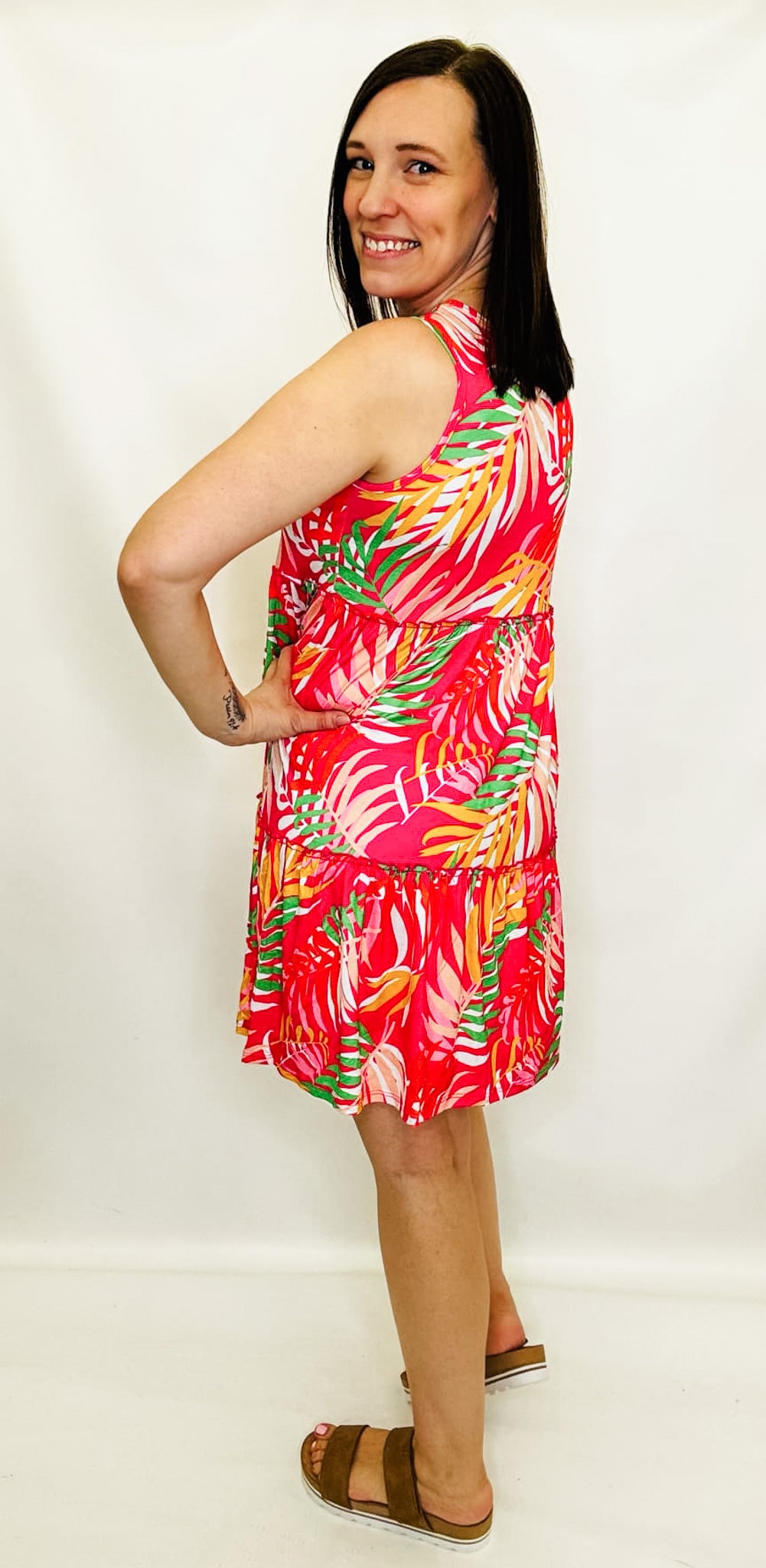 Hot Pink Tropical Knee-Length Dress