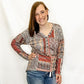 Rust Printed V-Neck Long Sleeve