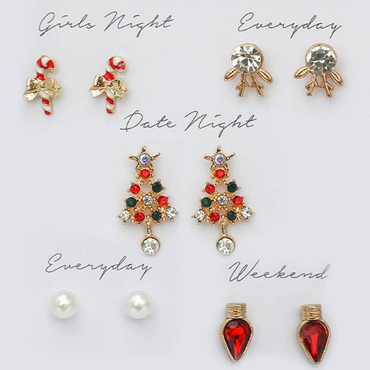 Holiday Themed 5 Pair Stud Earrings Set - ED10523