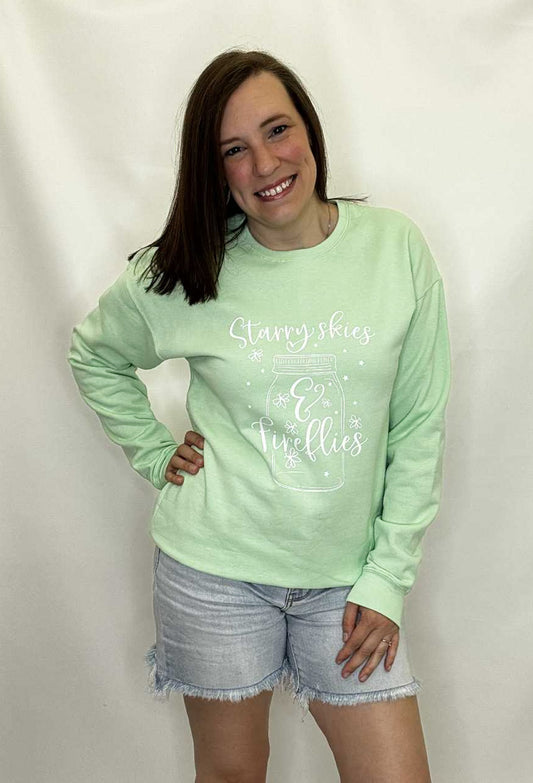 Starry Skies & Fireflies Neon Mint Sweatshirt