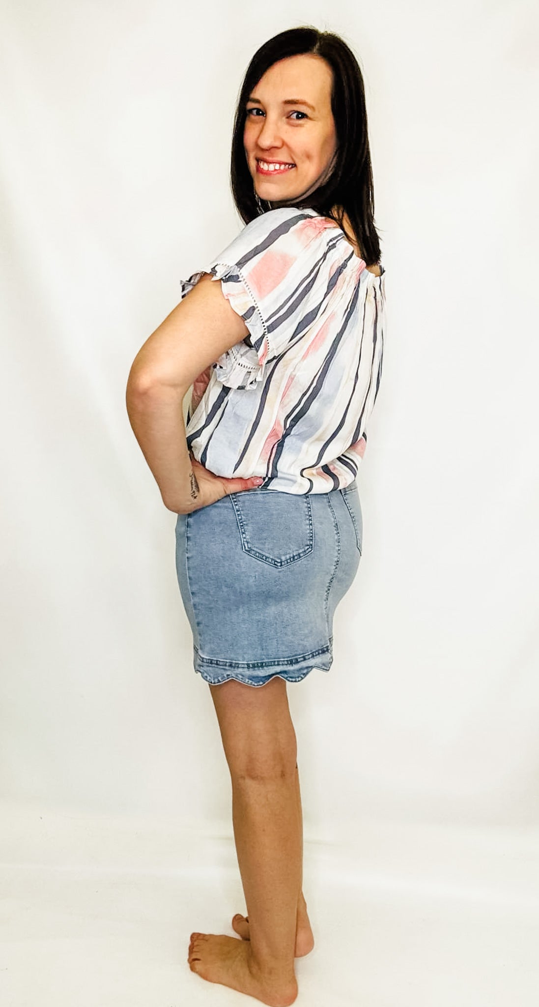 Charlie B Pink Nautical Peasant Blouse
