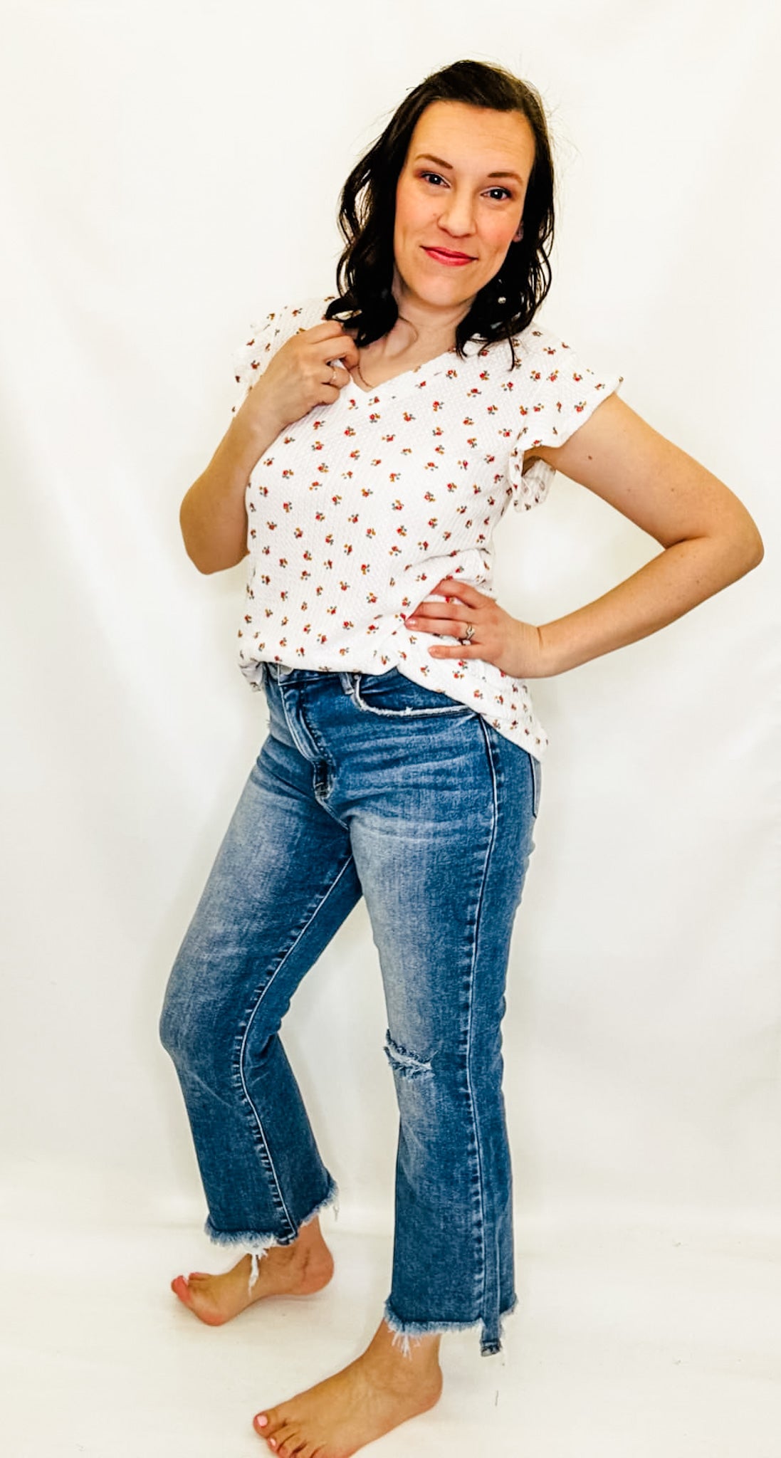 Risen Hi-Rise, Distressed Knee Crop Flare Jeans - RDP5665