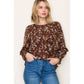 Brown Floral Ruffle Hem Top