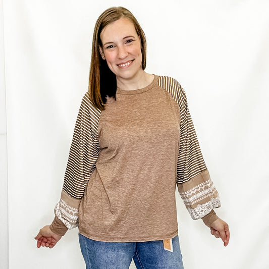 Beige Stripe & Floral Long Sleeve