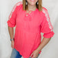 Coral, Rayon Embroidered Ruffle Top