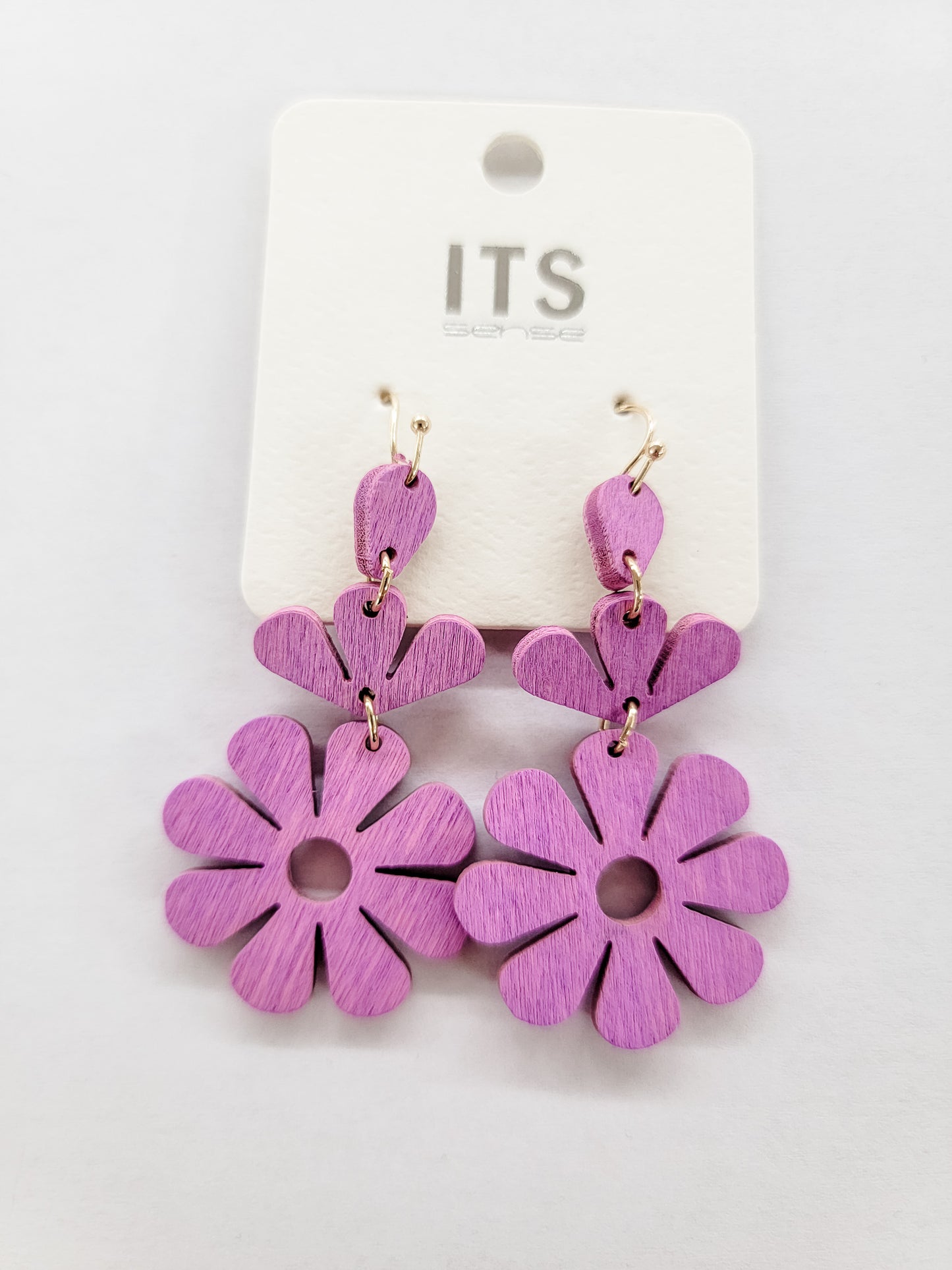 Lavender Flower, Wood Earrings