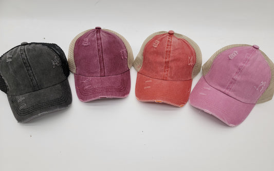 Vintage Mesh Ponytail Baseball Cap - Variety of Colors