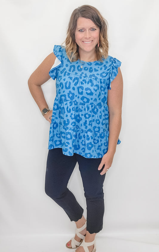 Slim-Sation by Multiples Navy Ankle Pant with Scalloped Hem