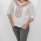 Multiples Cream Embroidered Three Quarter Sleeve Top