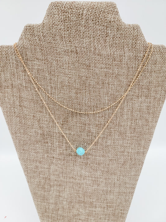 Gold Double Chain Necklace with Turquoise