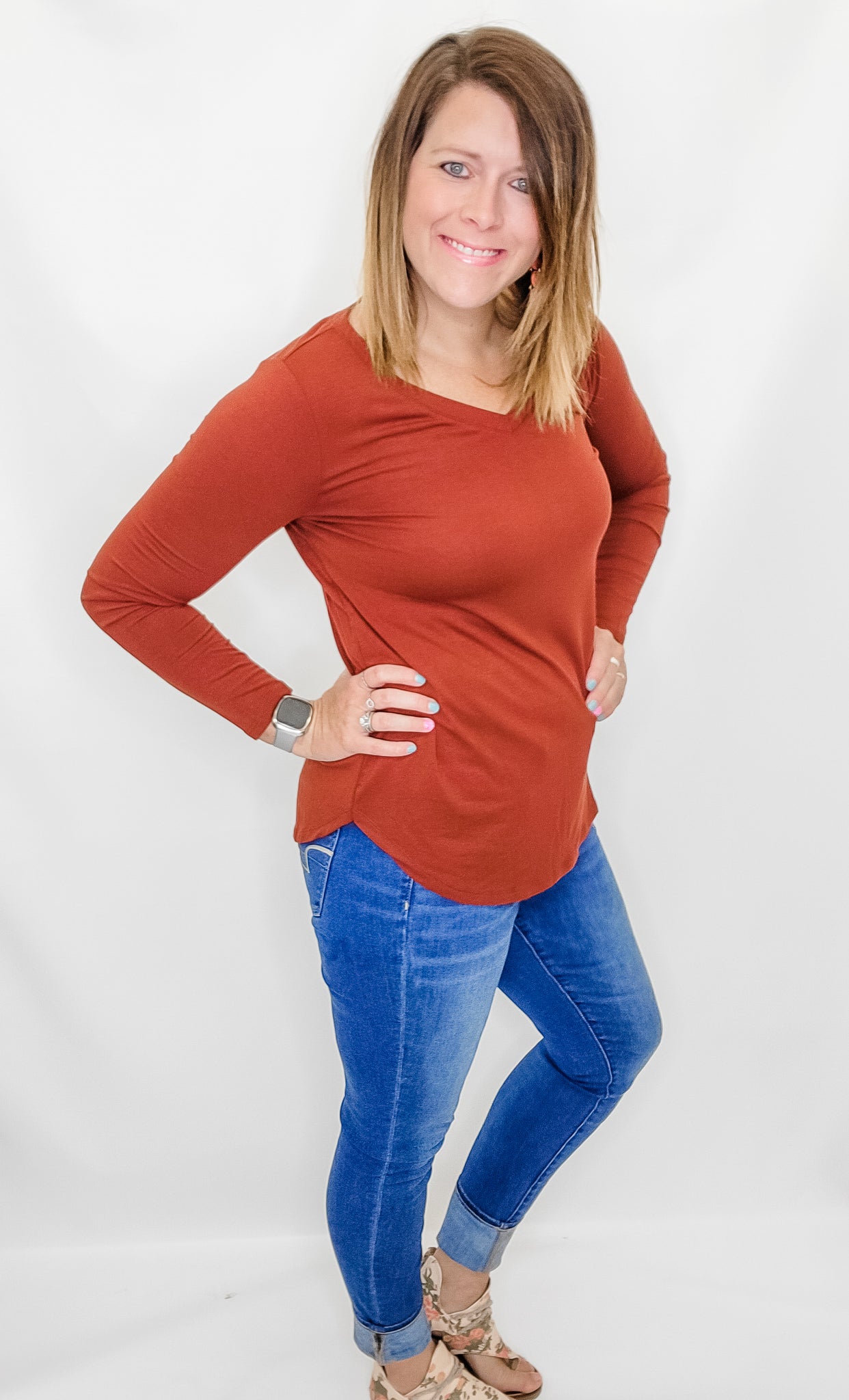 Solid Long Sleeve, V-Neck Tops - Variety